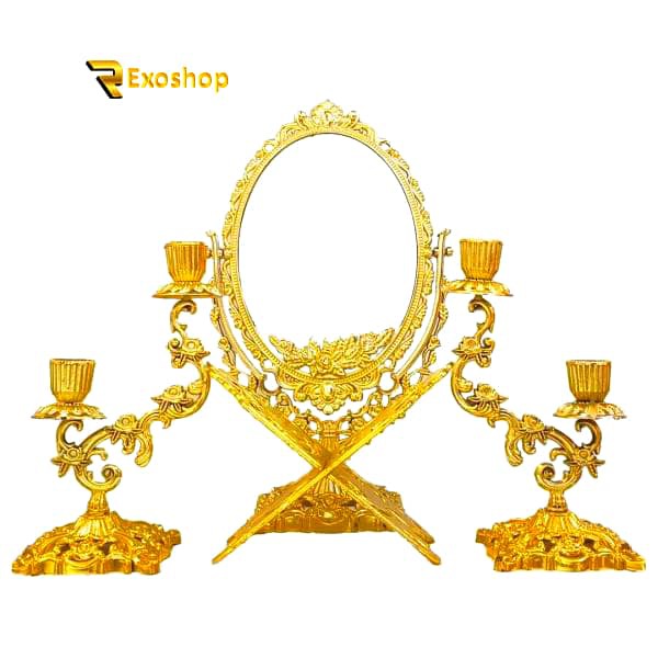  آینه شمعدان طرح هفت سین مدل یاقوت به همراه رحل قرآن یکی از بهترین آینه شمعدان است که با قیمتی ارزان در رکسوشاپ موجود است 