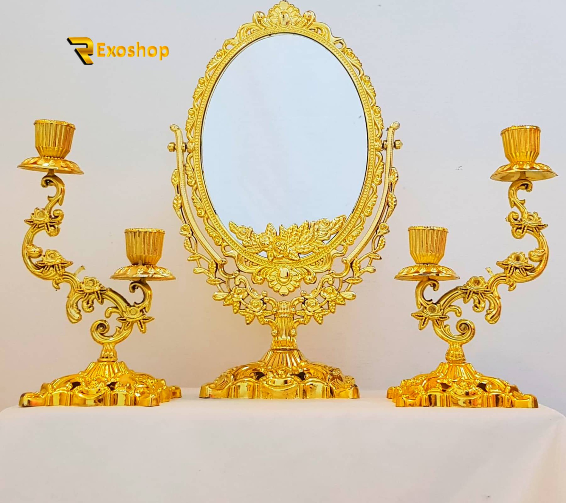  آینه شمعدان طرح هفت سین مدل یاقوت به همراه رحل قرآن یکی از بهترین آینه شمعدان است که با قیمتی ارزان در رکسوشاپ موجود است 